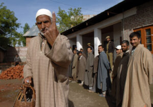 A_voter_coming_out_after_casting_his_vote_from_a_polling_booth_of_Budgam,_Srinagar_in_Jammu_&_Kashmir_during_the_4th_Phase_of_General_Election-2009_on_May_07,_2009