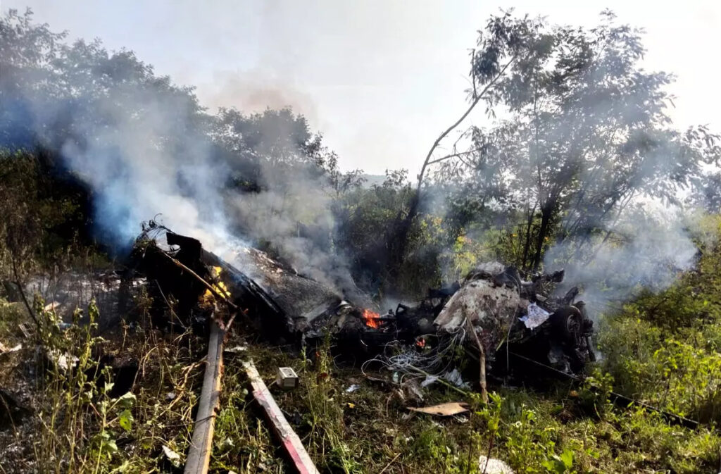 Around 6:45 a.m., the helicopter crashed and burst into flames.